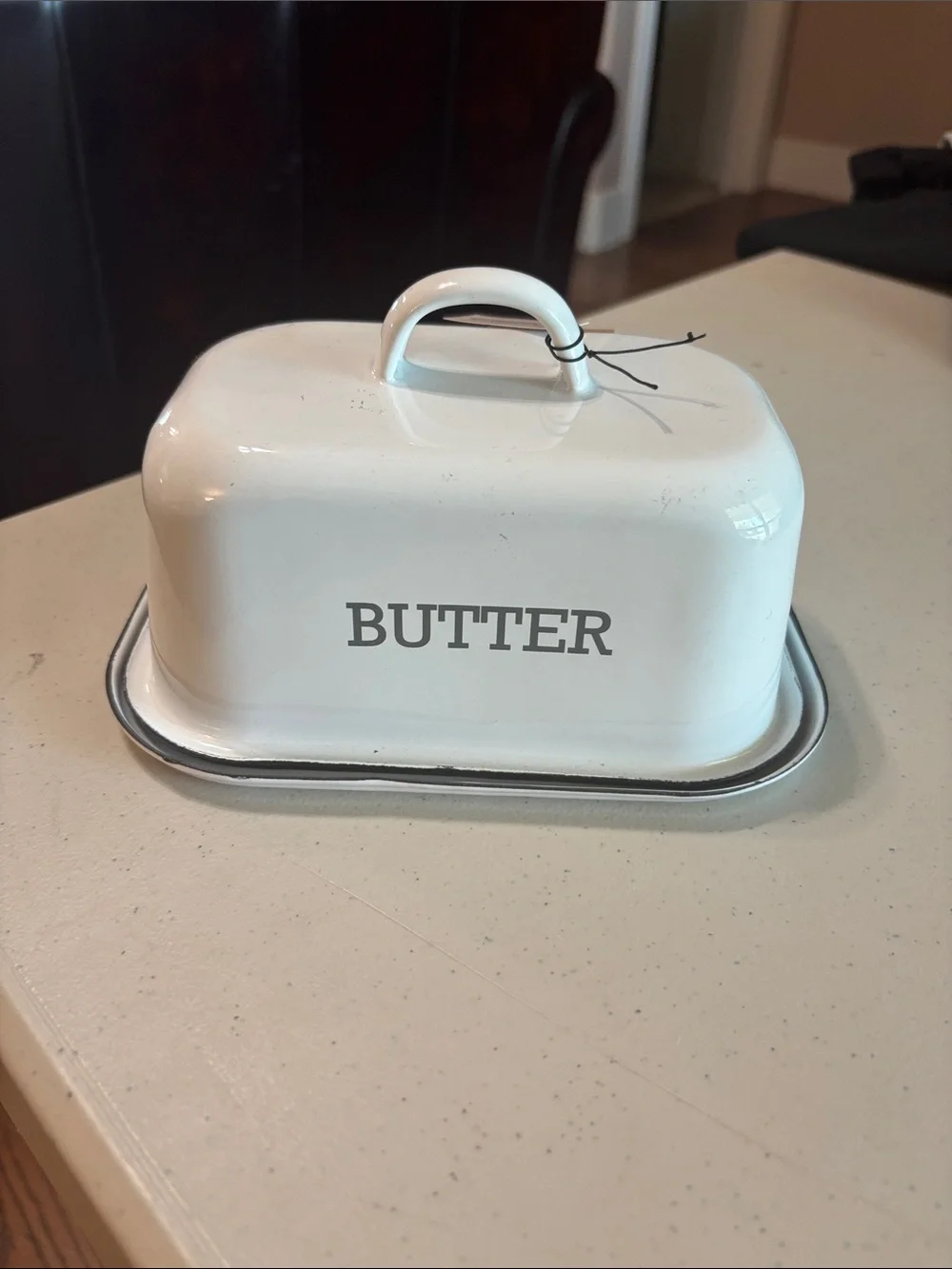 Farm‎ House White Enamel Butter Dish with Lid
